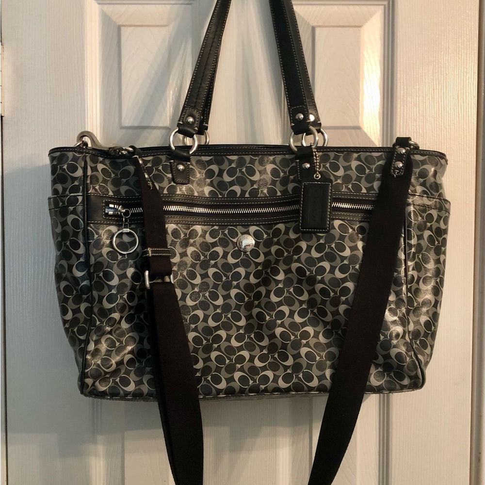 Coach Signature Monogram Shoulder Bag in Black and Gray